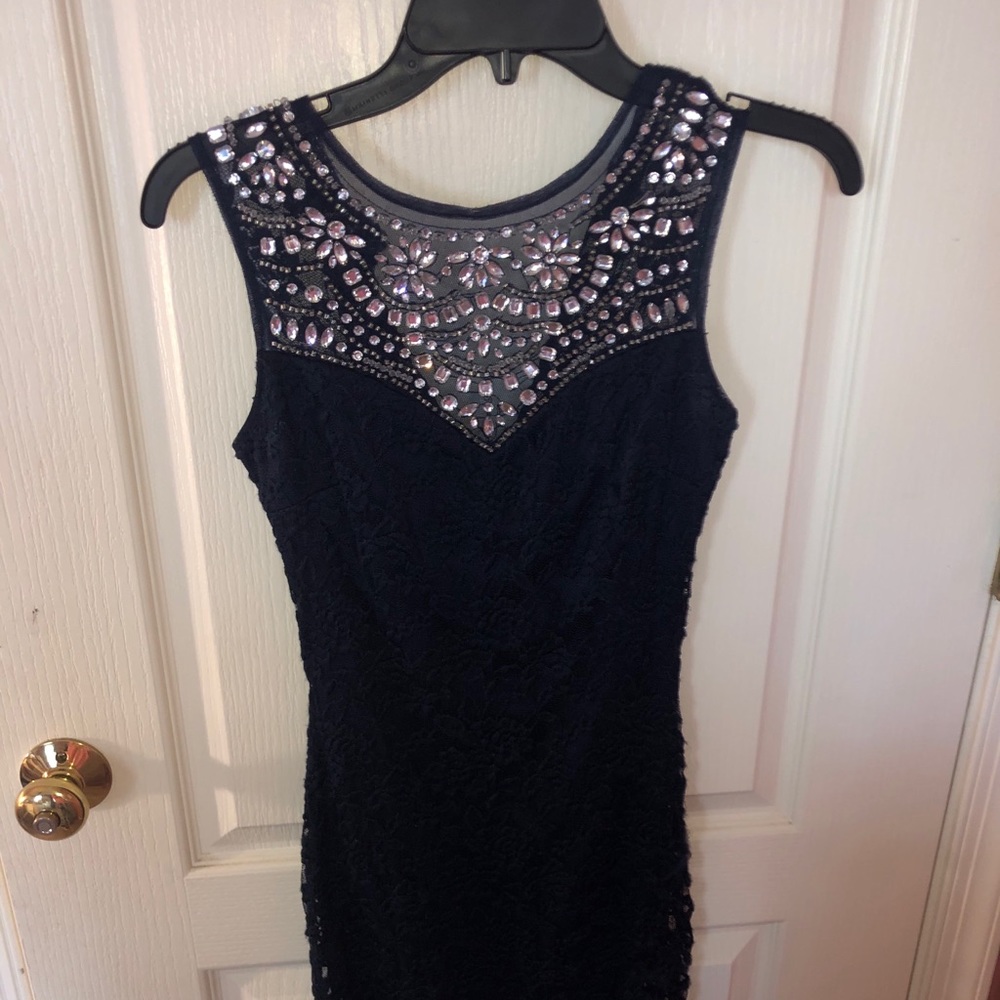 NAVY BLING LACE MINI DRESS
